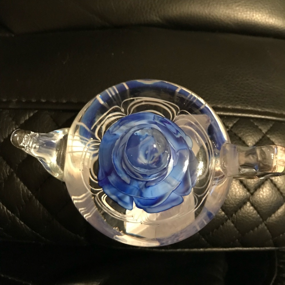 Blue rose glass paper weight